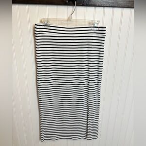 LOFT Black and White Striped Midi Skirt